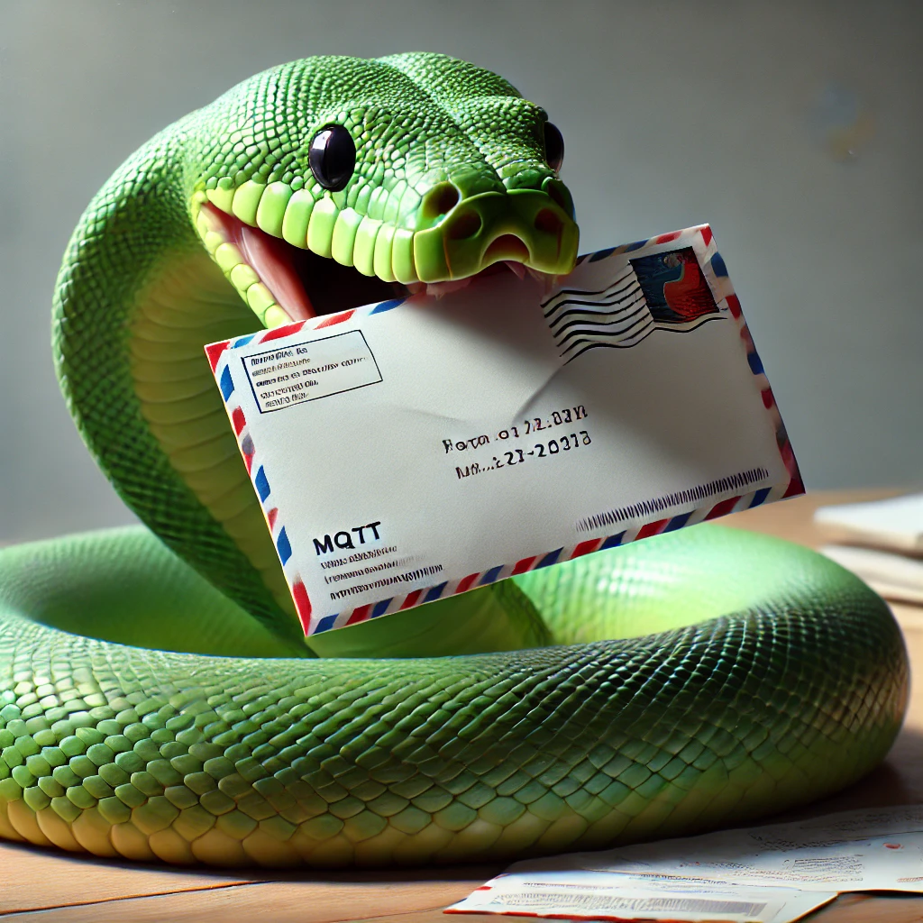 Python snake with a postal message envelope in its